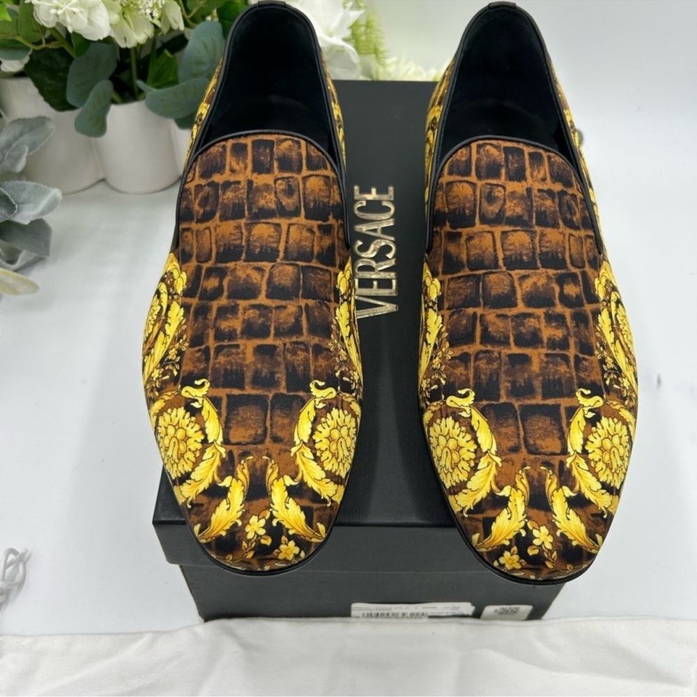 Men’s Versace BAROCCO print silk loafer size 45 made in Italy